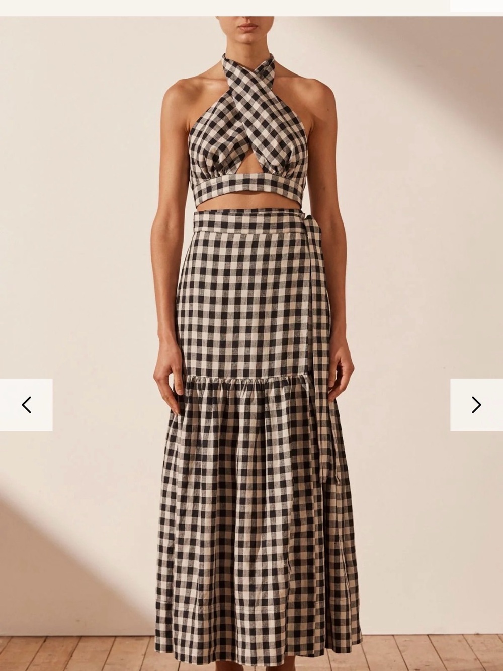 Shona Joy Black & White Gingham Tiered Maxi Skirt
